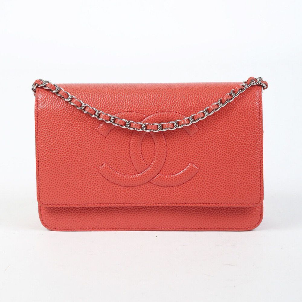 Chanel Timeless Wallet on Chain Red Orange Caviar Leather CC Crossbody Bag